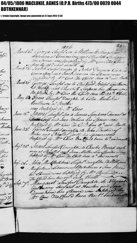 Birth Record, June 22, 2013, Linked To: <a href='i10561.html' >Agnes McLuckie</a>